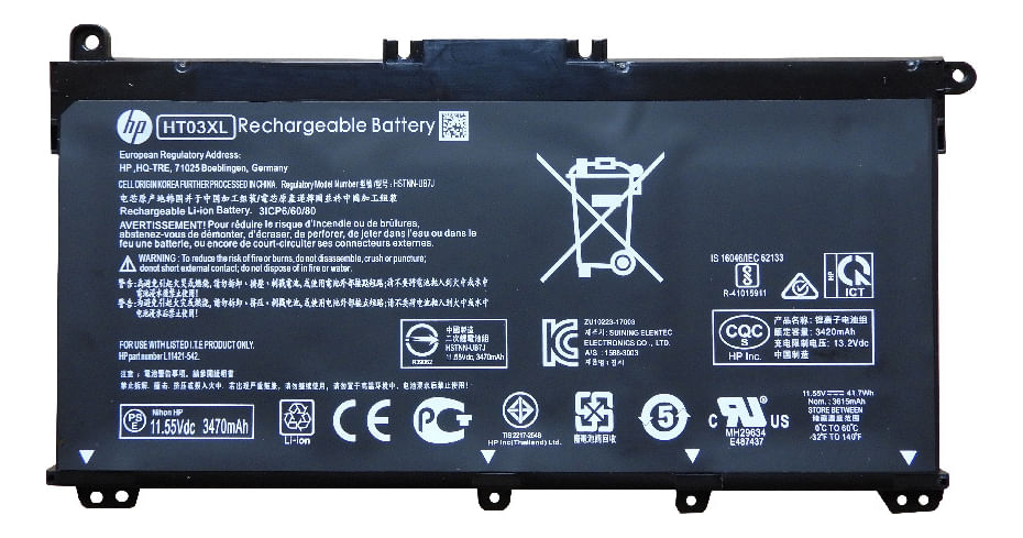 Bateria Genérica Compatible Para Laptop Hp Hstnn-Db8R Ht03xl 41.9Wh 11.55V 3 Celdas