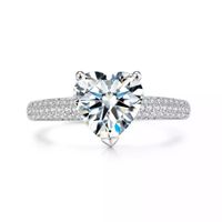 Anillo de Compromiso Aro Alianza Bañado en Oro Blanco 18K Genieka Diamond Heart Talla 10