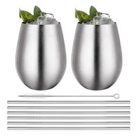 Set x 2 Vasos Para Bar con Sorbetes de Acero 304 Plateado