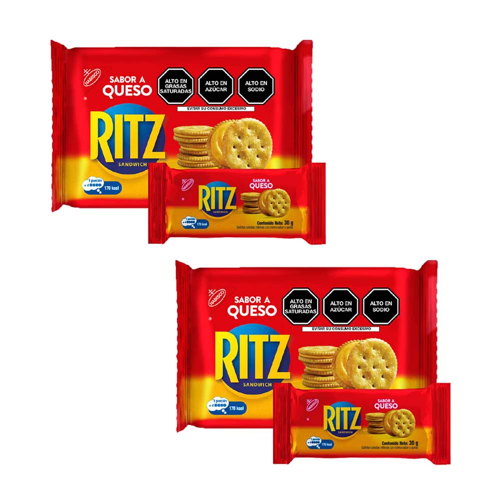 Pack Galletas Saladas RITZ Sabor a Queso Bolsa 30g Paquete 6un x 2un