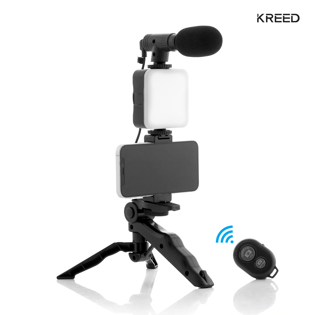 Kit de grabación Vlogging Micrófono Trípode Luz Led RECARGABLE