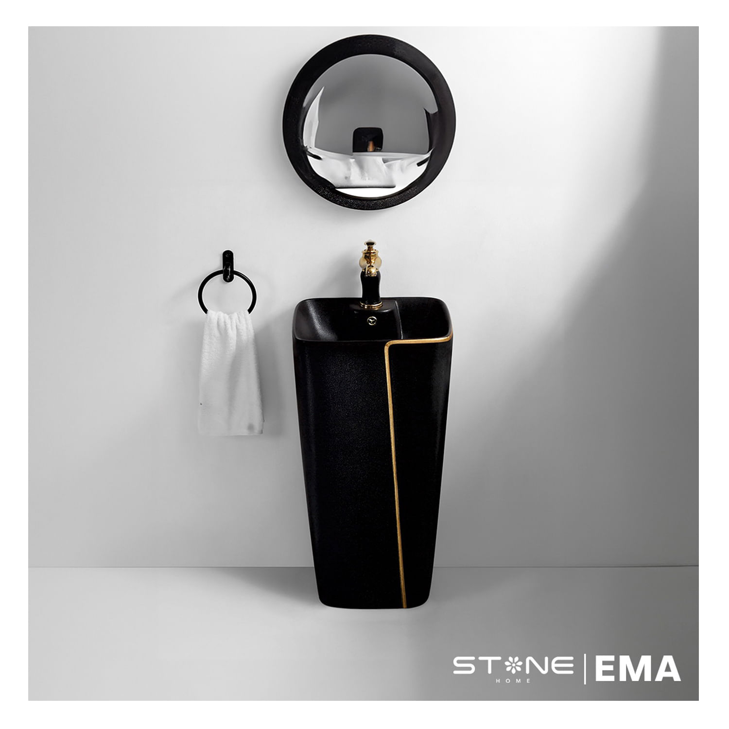 Lavatorio Standing EMA Negro C/Dorado Stone