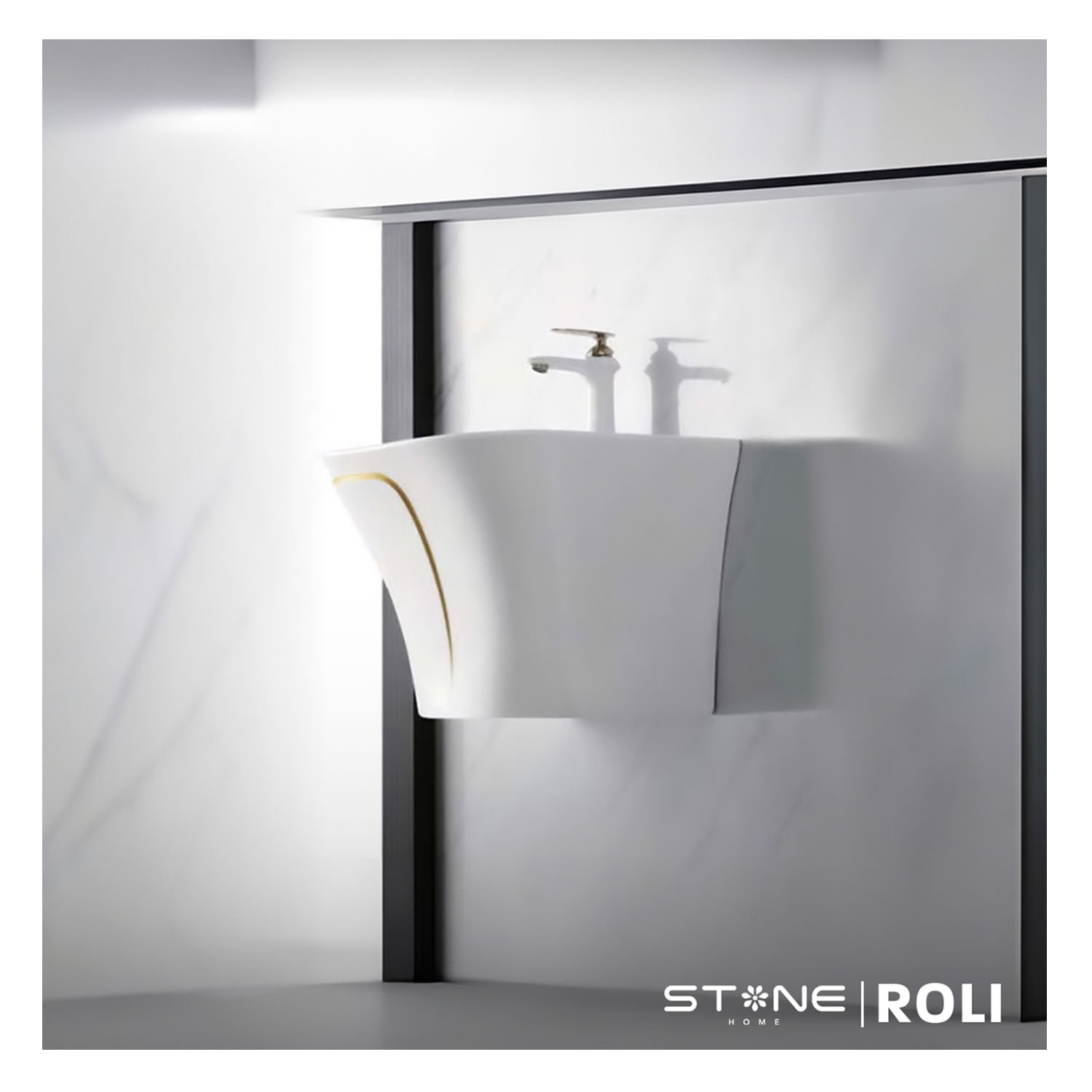 Lavatorio Semi-Standing ROLI Blanco C/ Dorado Stone