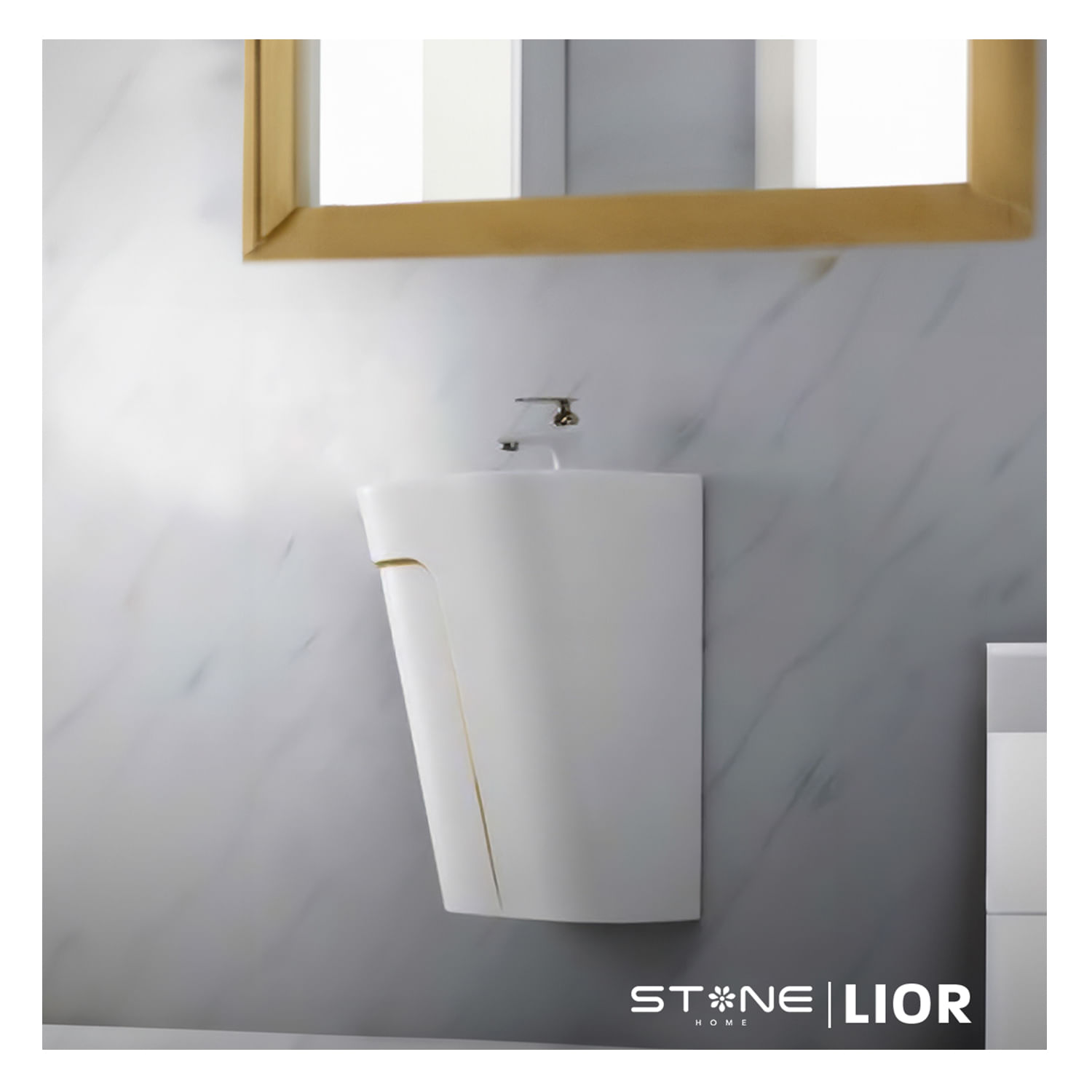 Lavatorio Semi-Standing LIOR Blanco C/Dorado Stone