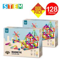Bloques Magnéticos Didácticos STEM Caja 64 Piezas Dúo Pack 128 Piezas