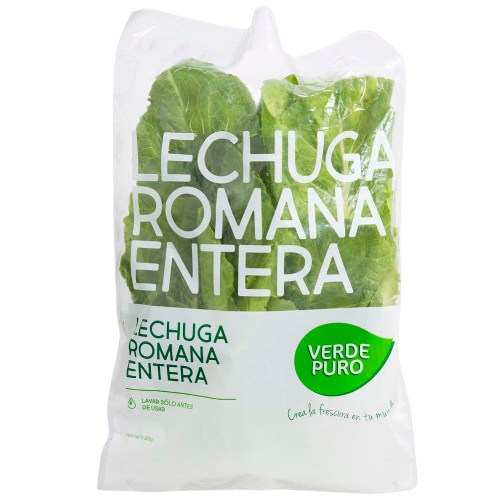 Lechuga Romana Entera VERDE PURO Bolsa 200g aprox.