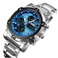 Reloj Skmei 1389 Correa de Acero Inoxidable Plateado con Azul