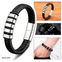Pulsera para Hombre de Cuero y Acero Inoxidable Brazalete Plateado