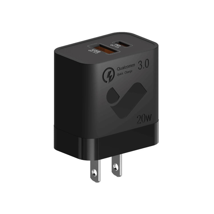 Cargador VEX 20W con 1 Puerto USB y 1 Pueto PD Entrada Tipo C Negro
