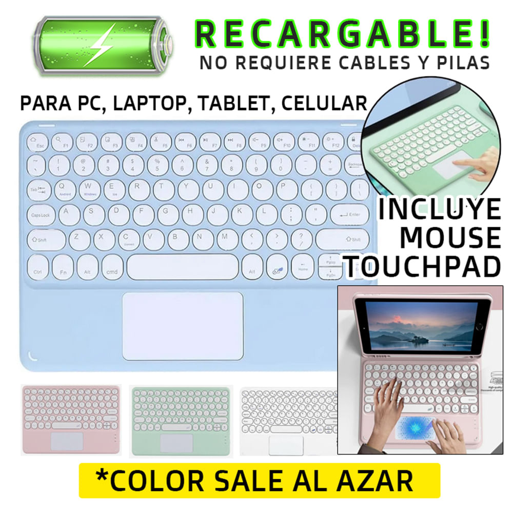 Teclado Bluetooth Recargable con Mouse Touchpad Ipad Galaxy Tablet