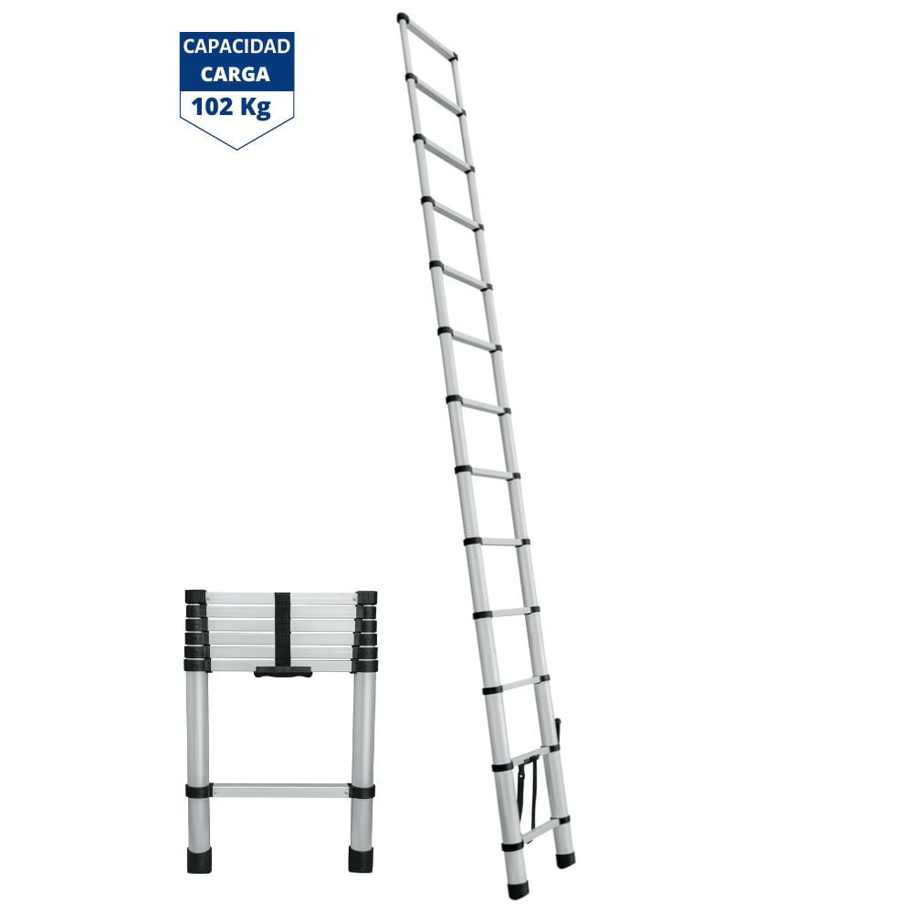 Escalera telescópica13 peldaños extensión retráctil capacidad 102kg