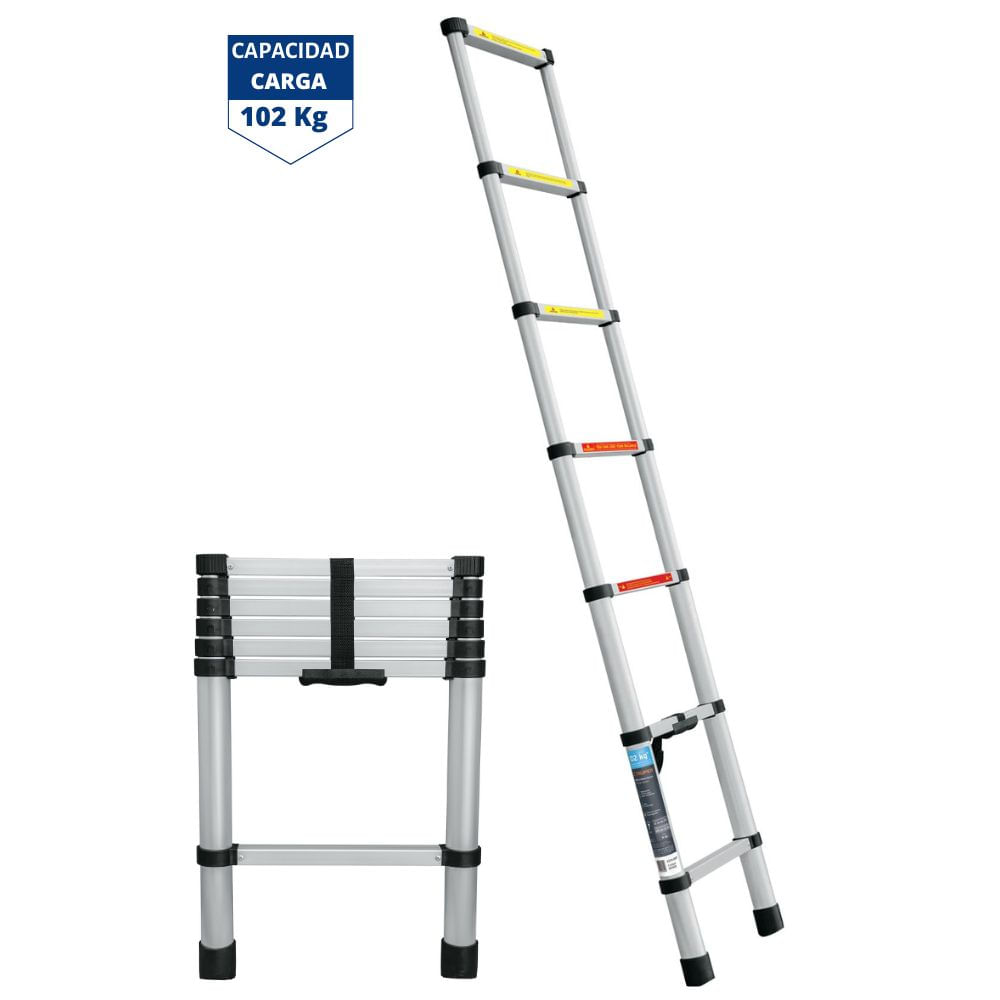 Escalera telescópica 7 peldaños extensión retráctil capacidad 102kg