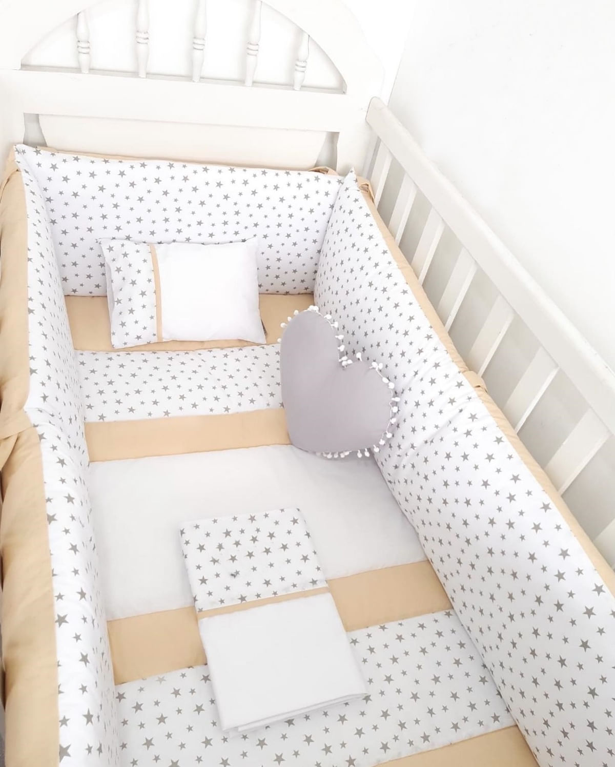 Protector Lateral Parachoques de Cuna BABYTU Diseño Estrellitas y Caqui