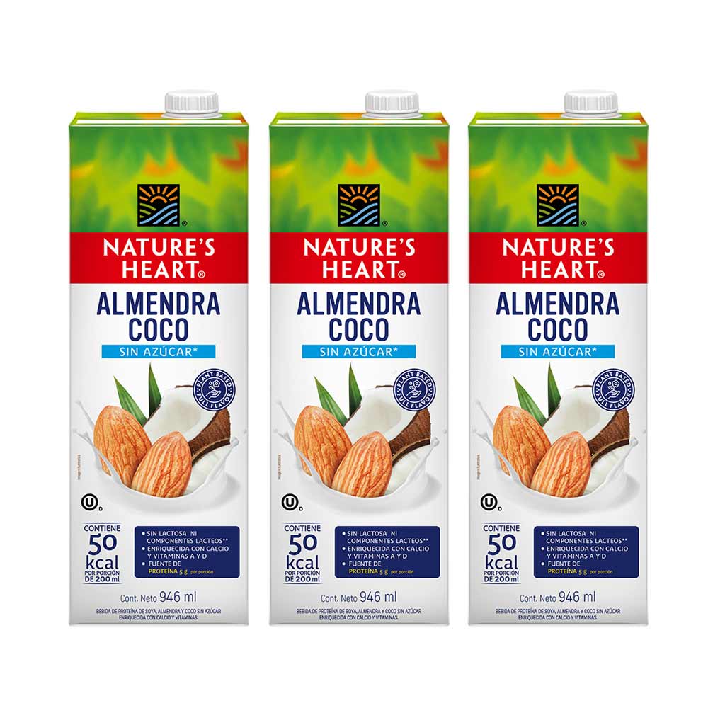 Pack Bebida de Almendra NATURE'S HEART Almendra y Coco Caja 946ml x 3un