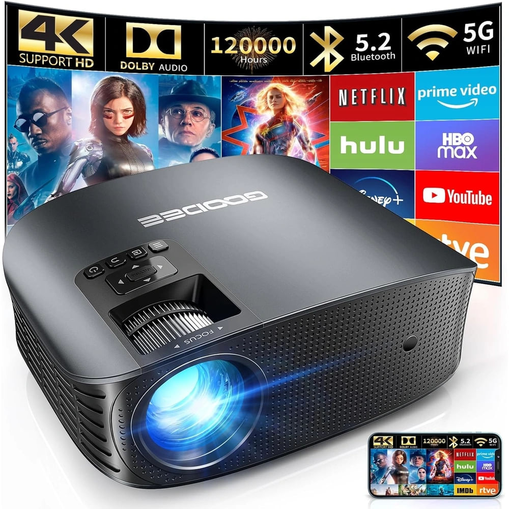 Goodee Pro ector 4k con Wifi Bluetooth Fhd 1080p Mini Pro ector 5g Dolb Audio ( g600 Plus)