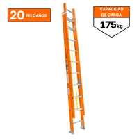 Escalera telescopica 20 peldaños fibra de vidrio soporta 150kg truper 100228