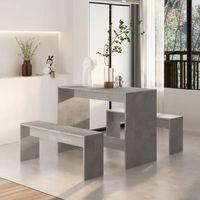 Juego de Comedor con 2 Bancos Moderno Tati Gris Cemento R&R MUEBLES