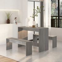 Juego de Comedor con 2 Bancos Moderno Tati Gris Roble R&R MUEBLES