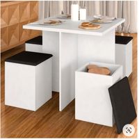 Juego de Comedor con 4 Bancos Moderno Kamille Blanco R&R MUEBLES