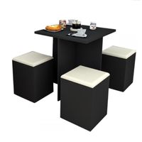 Juego de Comedor con 4 Bancos Moderno Kamille Negro R&R MUEBLES