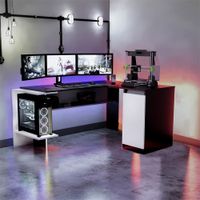 Escritorio Gamer en L NR 03 140X106cm 1 Puerta Movenda Negro . Blanco