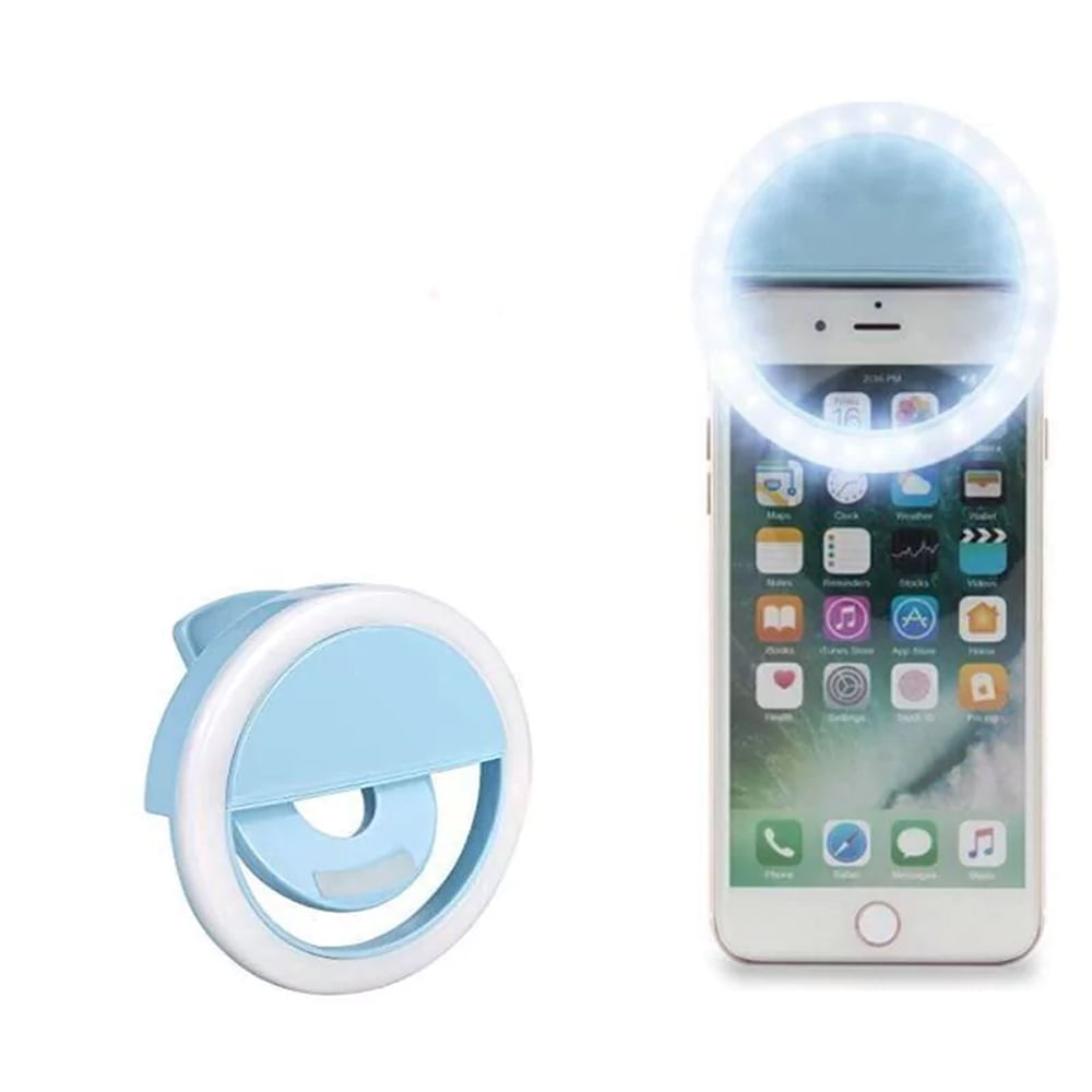 Mini Aro Selfie Anillo Luz Led con Clip para Celular Celeste