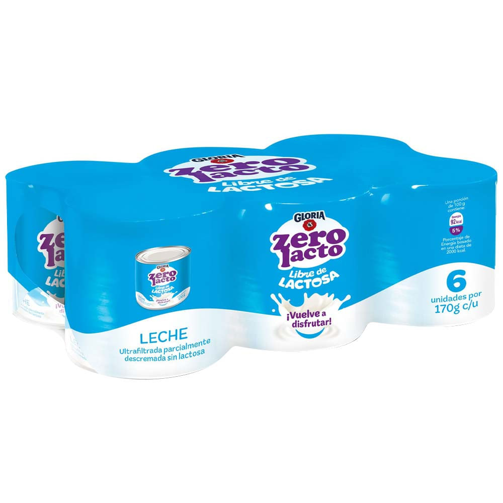 Leche GLORIA Zero LactoLata 170g Paquete 6un
