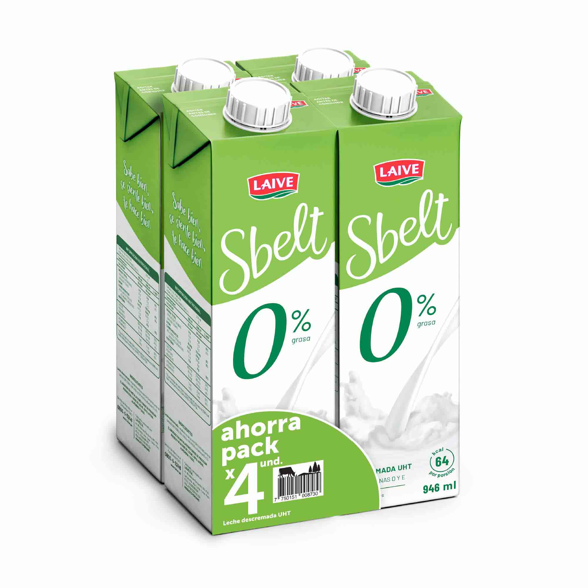 Leche SBELT UHT Descremada Caja 946ml Paquete 4un