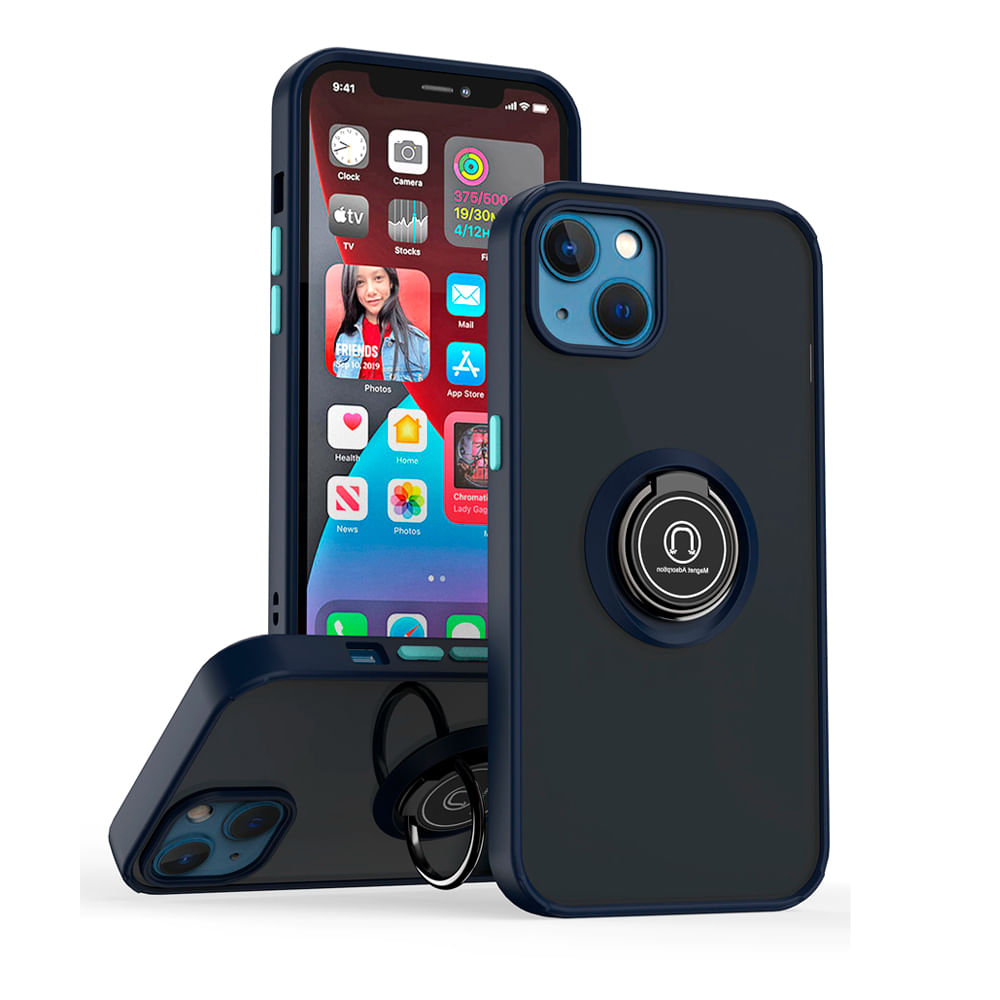Funda Case para Lg K50s Ahumado con Anillo Azul Antishock Resistente ante Caídas y Golpes