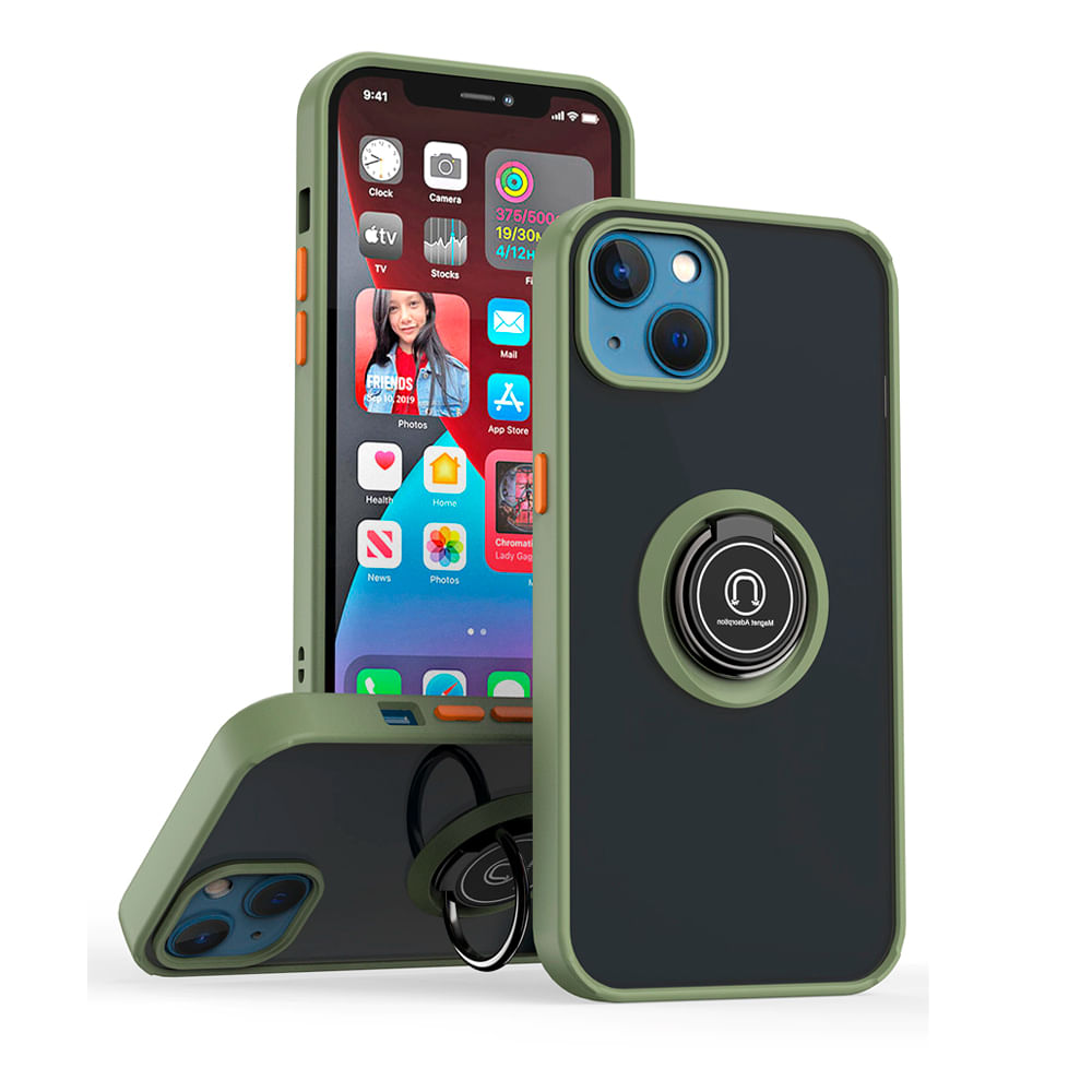 Funda de Huawei P Smart 2019 Ahumado con Anillo Verde Claro Antishock Resistente a Caídas y Golpes