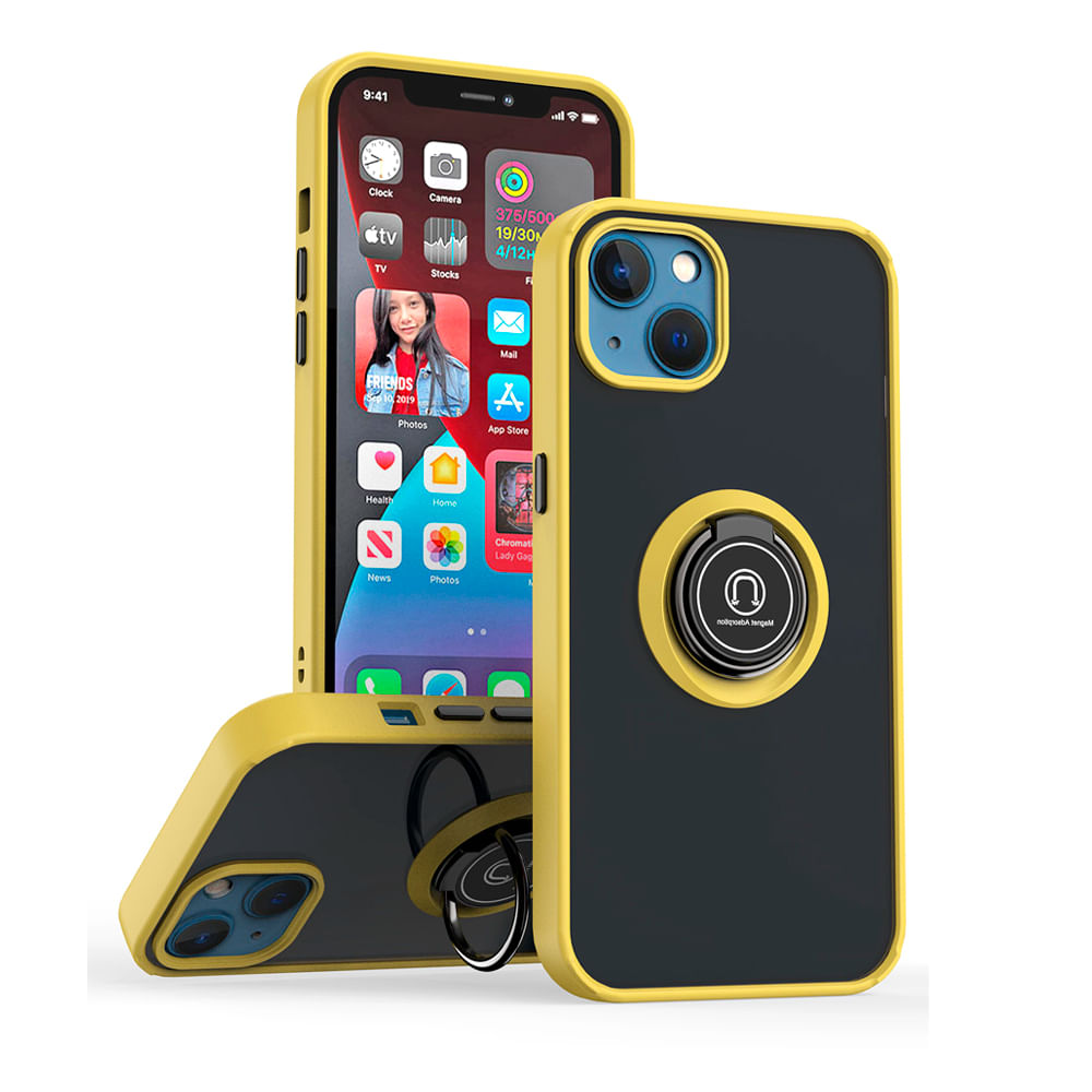Funda de Zte V30 Vita Ahumado con Anillo Amarillo Antishock Resistente ante Caídas y Golpes
