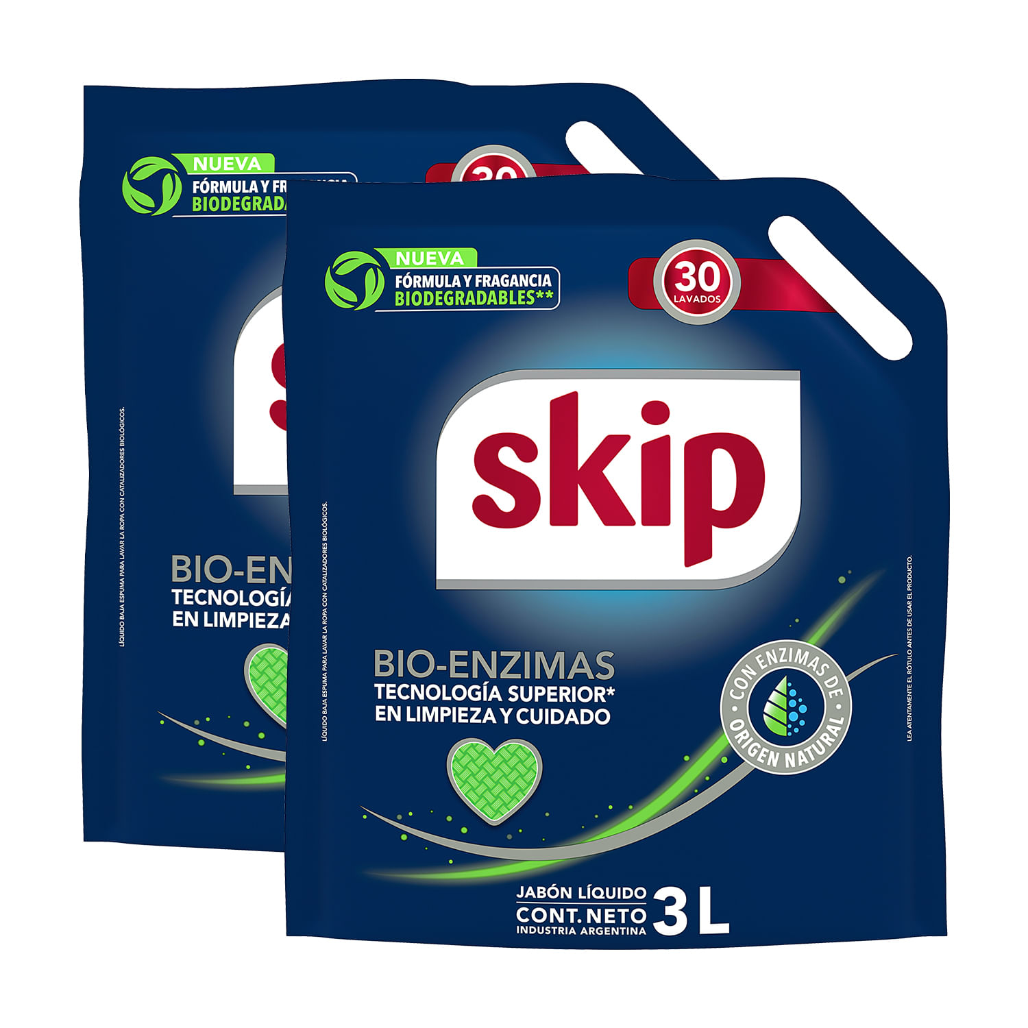 Pack Detergente Líquido Bio Enzimas SKIP Doypack 3L x 2un