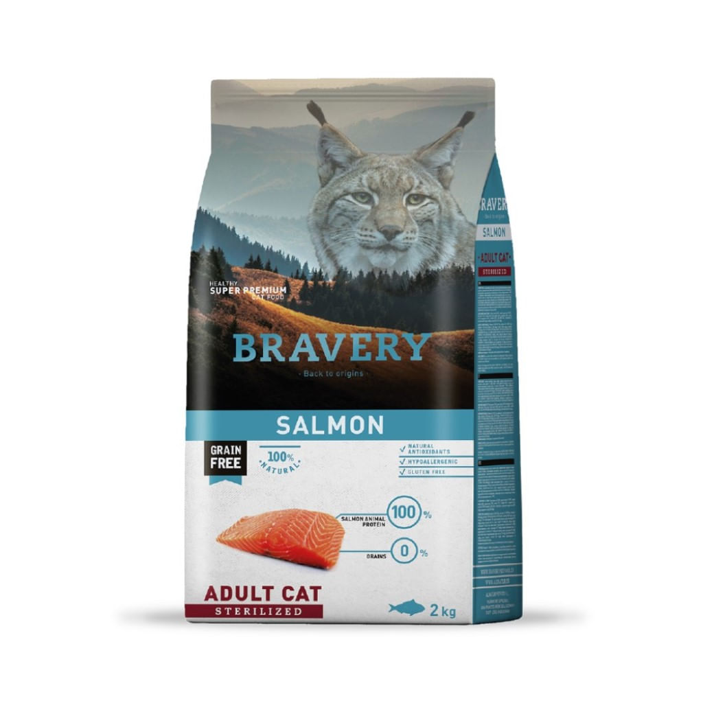 Alimentos Secos para Gatos Bravery Salmon Gatos Esterilizados Adultos 2 Kg
