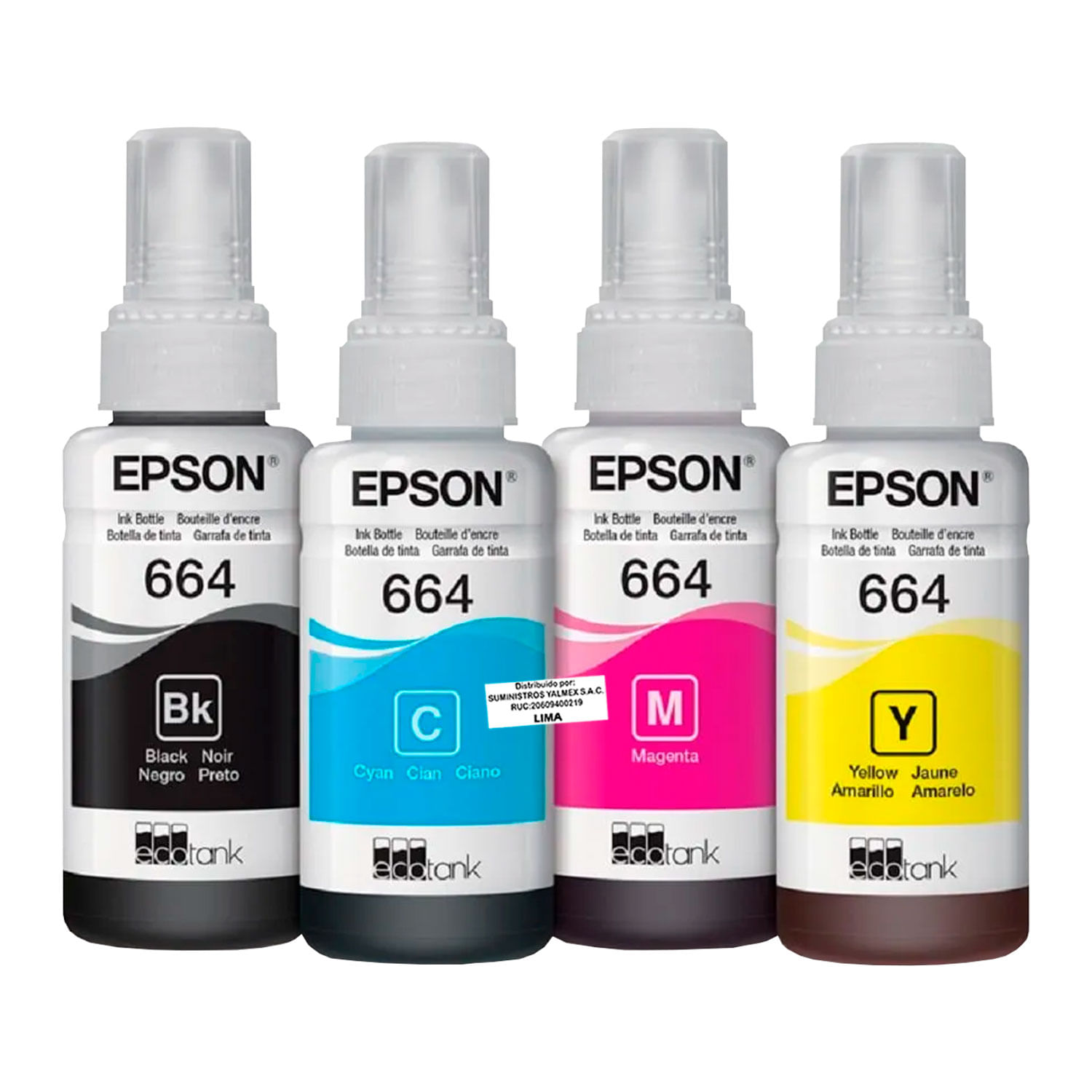 Kit de 4 Tintas Epson T664 Negro Cyan Magenta Yellow 70ml Original