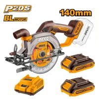 Sierra Circular 20v 140 mm Brushless Incluye 2 Baterias y cargador Ingco  CSLI1402-FBCPK1222