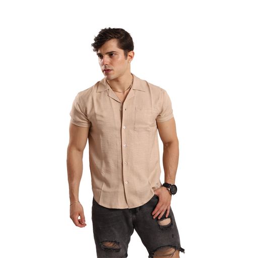 Camisa Smart Casual Hombre Beige Line Slim Fit S plazaVea plazaVea