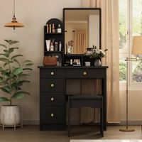 Tocador con Banqueta Moderno Leyka Negro R&R MUEBLES