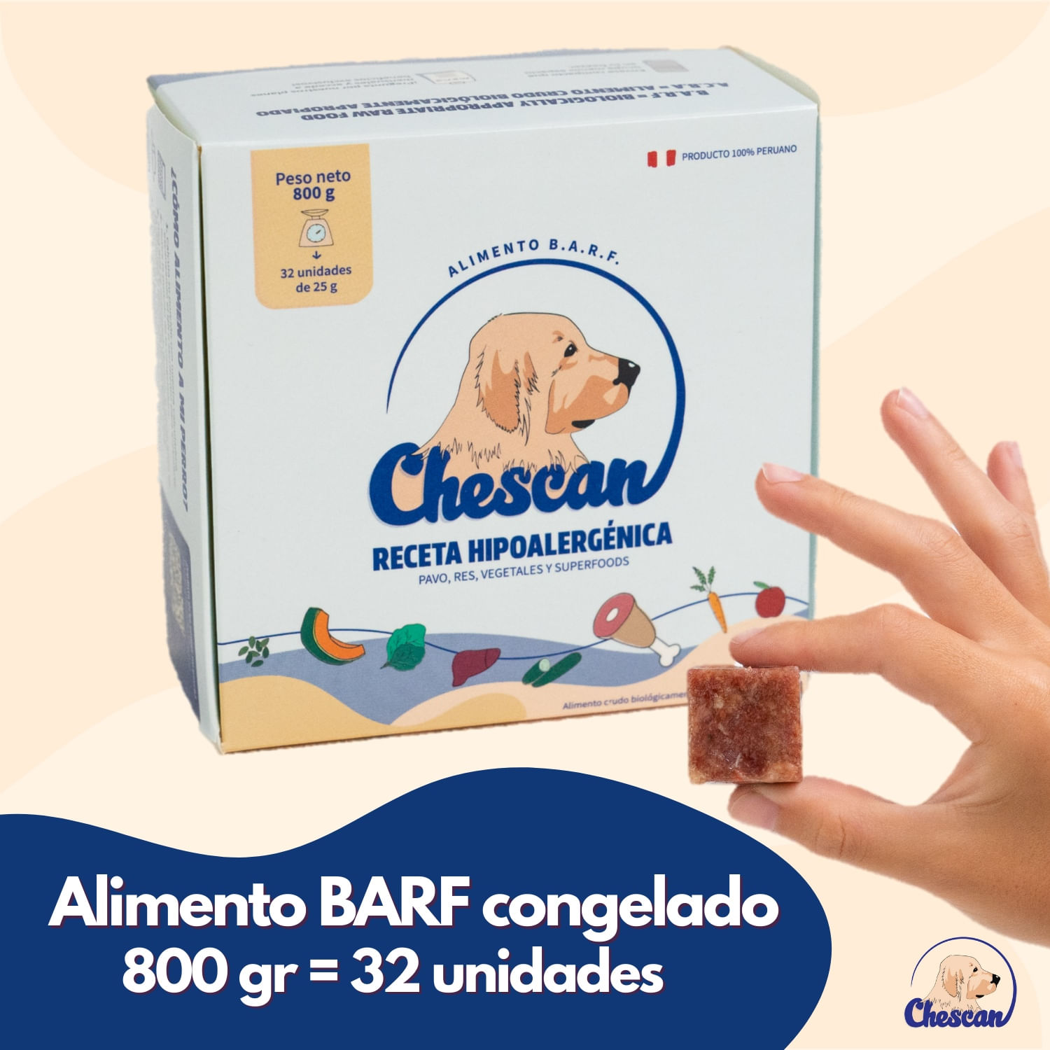 Alimento Congelado para Perros Chescan Pavo Res Vegetales Superfoods 800 Gr
