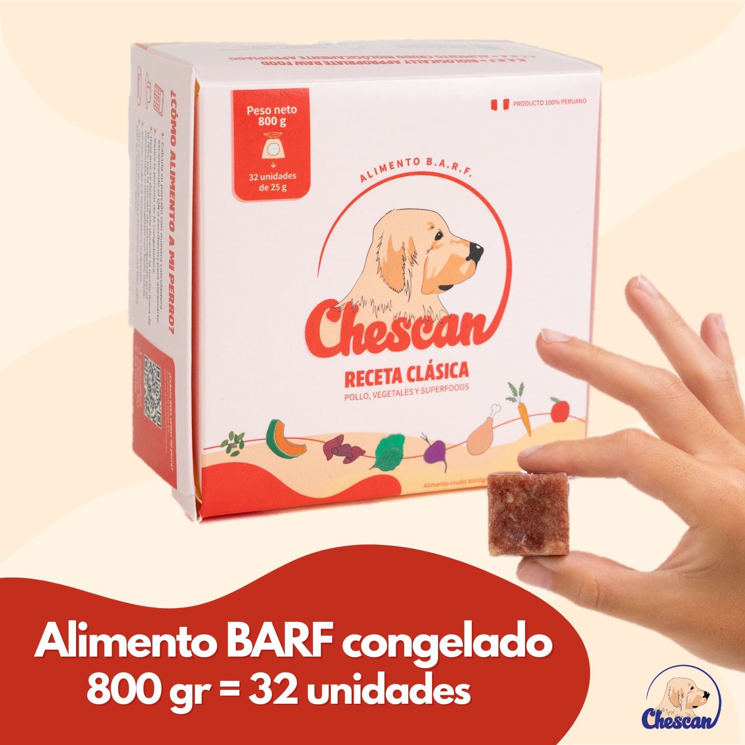 Alimento Congelado para Perros Chescan Pollo Vegetales Superfoods 800 Gr