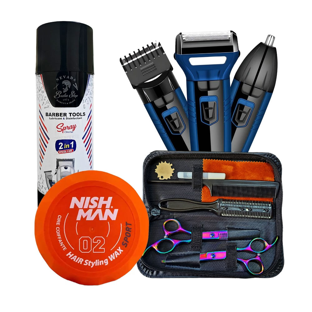 Kit de Tijeras + Afeitadora Sonar + Spray Lubricante + Cera Nishman