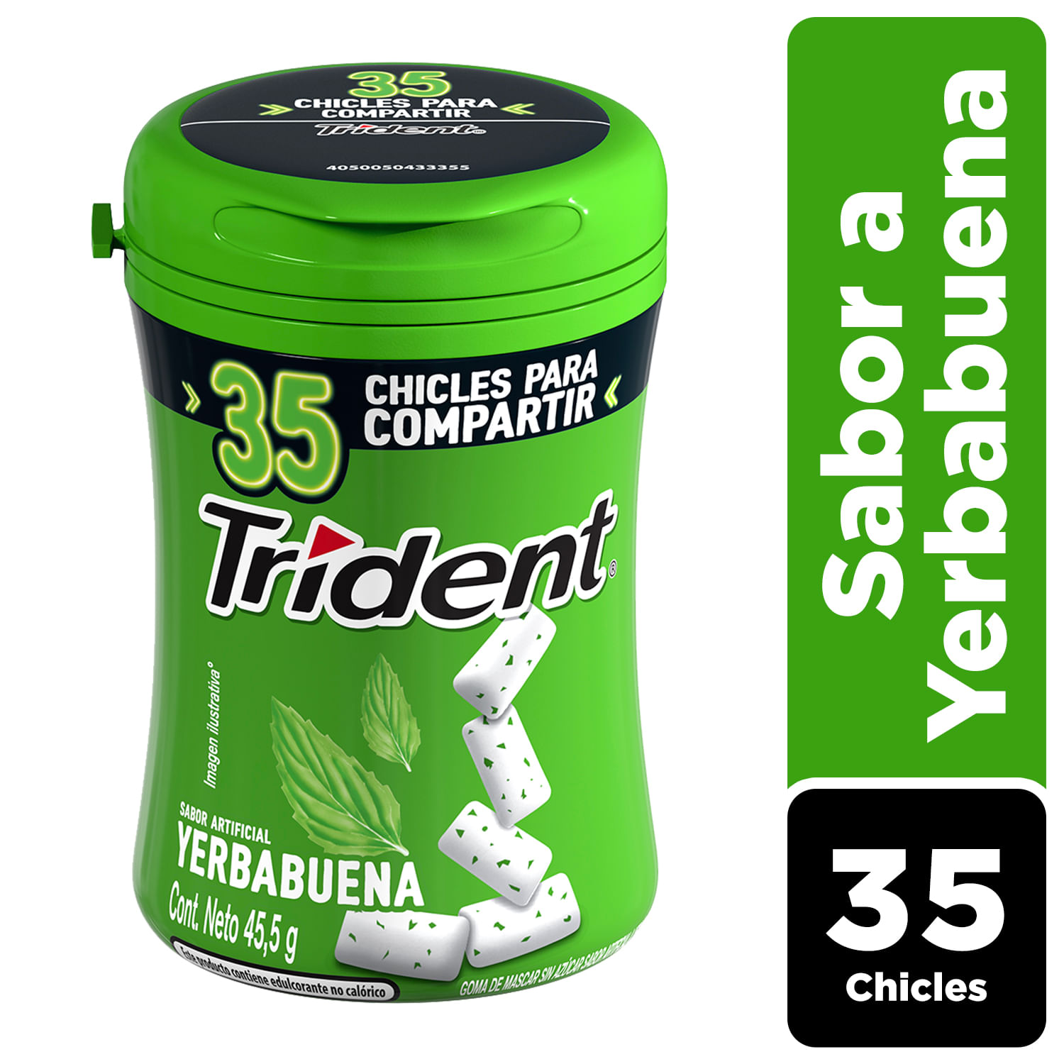 Chicle TRIDENT Botella Sin Azúcar sabor Hierbabuena Envase 35un