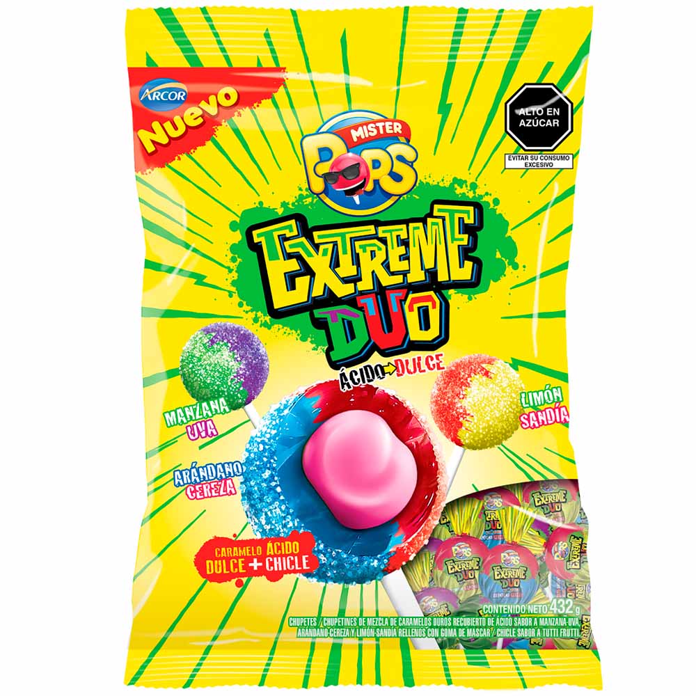 Chupetes MISTER POPS Duo Extreme Bolsa 432g