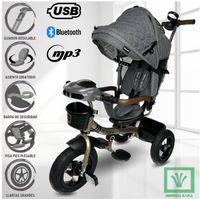 Triciclo Guiador 3 en 1 Fort Premium USB Gris