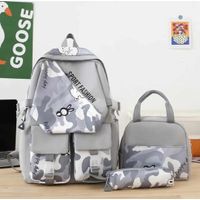 Mochila Grande Camuflaje 2024 con Lonchera y Cartuchera Niñas Escolar Gris