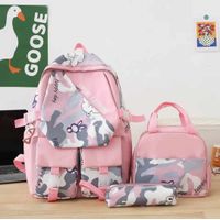 Mochila Grande Camuflaje 2024 con Lonchera y Cartuchera Niñas Escolar Rosa
