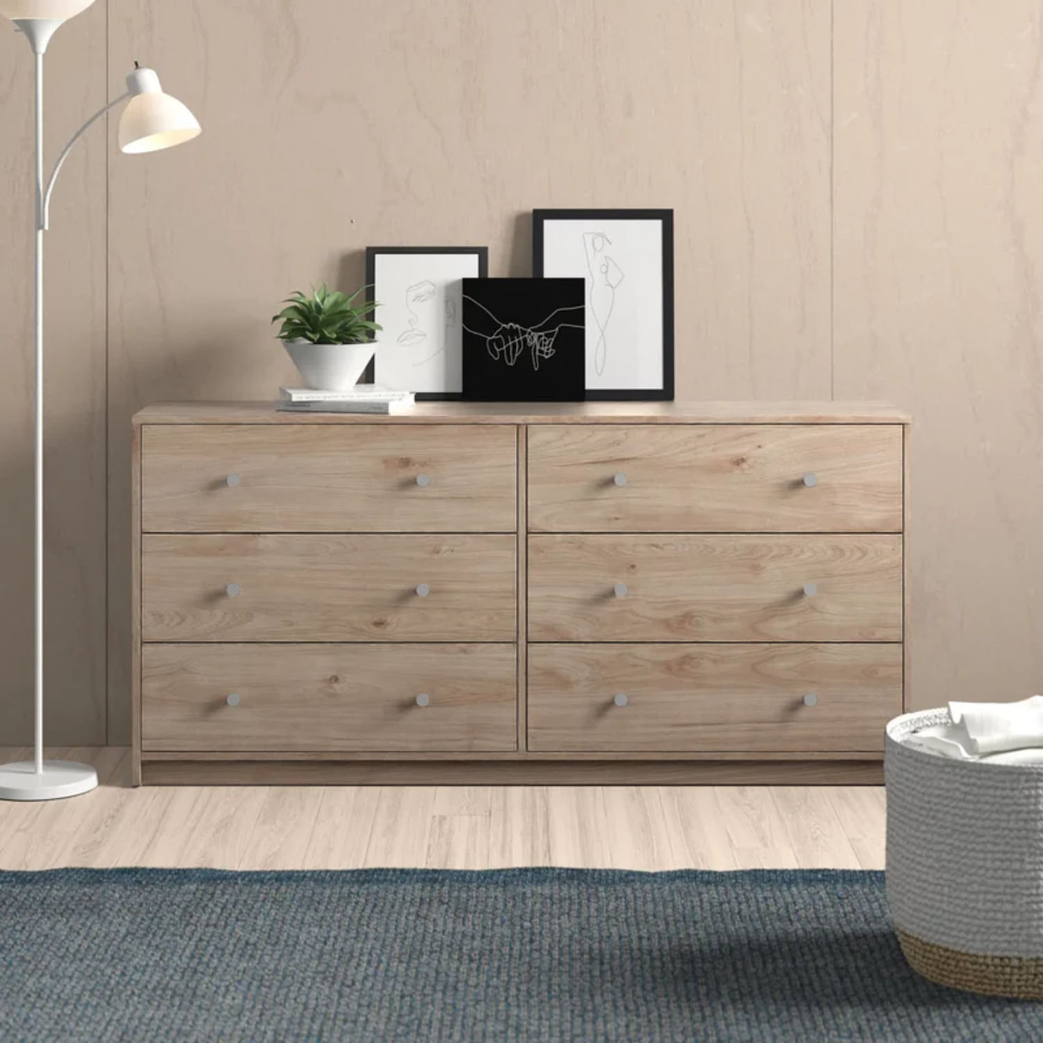 Cómoda Moderna Serna 6 Cajones Marrón Claro R&R MUEBLES
