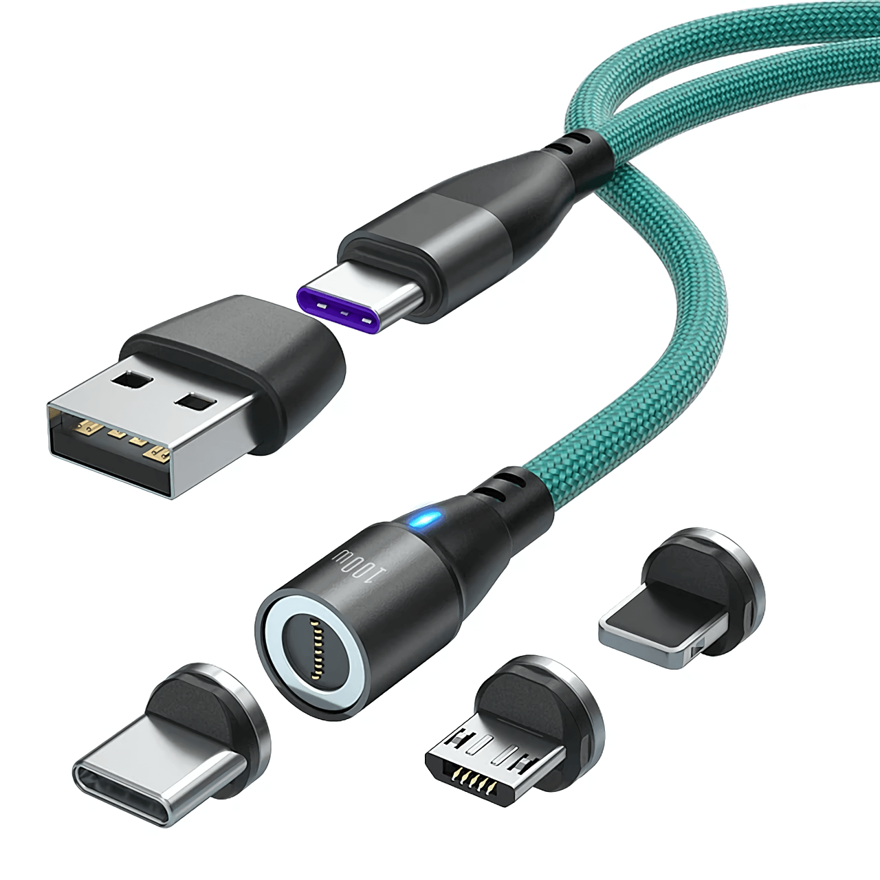 Cable Cargador Magnético 60w Greenport 6 En 1 / 1 Metro - 360 - Verde