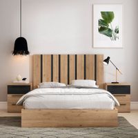 Combo Cabecera de cama + 2 Veladores Orión color Duna/Negro TU MESITA