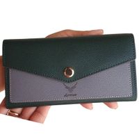 Billetera De Cuero Vacuno Tipo Sobre W837 Verde Con Gris