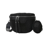 Cartera Canguro Riñonera PU Piedras Negras Elegante Cuero